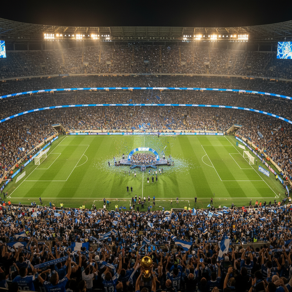 Estadio lleno durante un partido de Argentina en el Mundial 2026 con público de pie